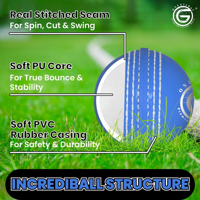 ONEGlobal Soft Rubber Cricket Ball for Practice | Outdoor & Indoor Practice Cricket Ball with Core & Stitched Seam | Realistic Feel, True Bounce & Swing for Practice, Honing Skills & Family Fun - Image 4
